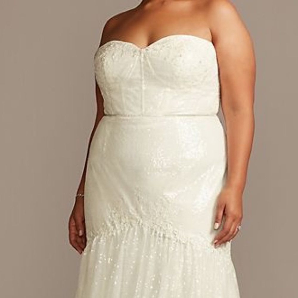 Galina Signature Ivory allover sequin corset plus wedding‎ dress Size 20 - Picture 7 of 16